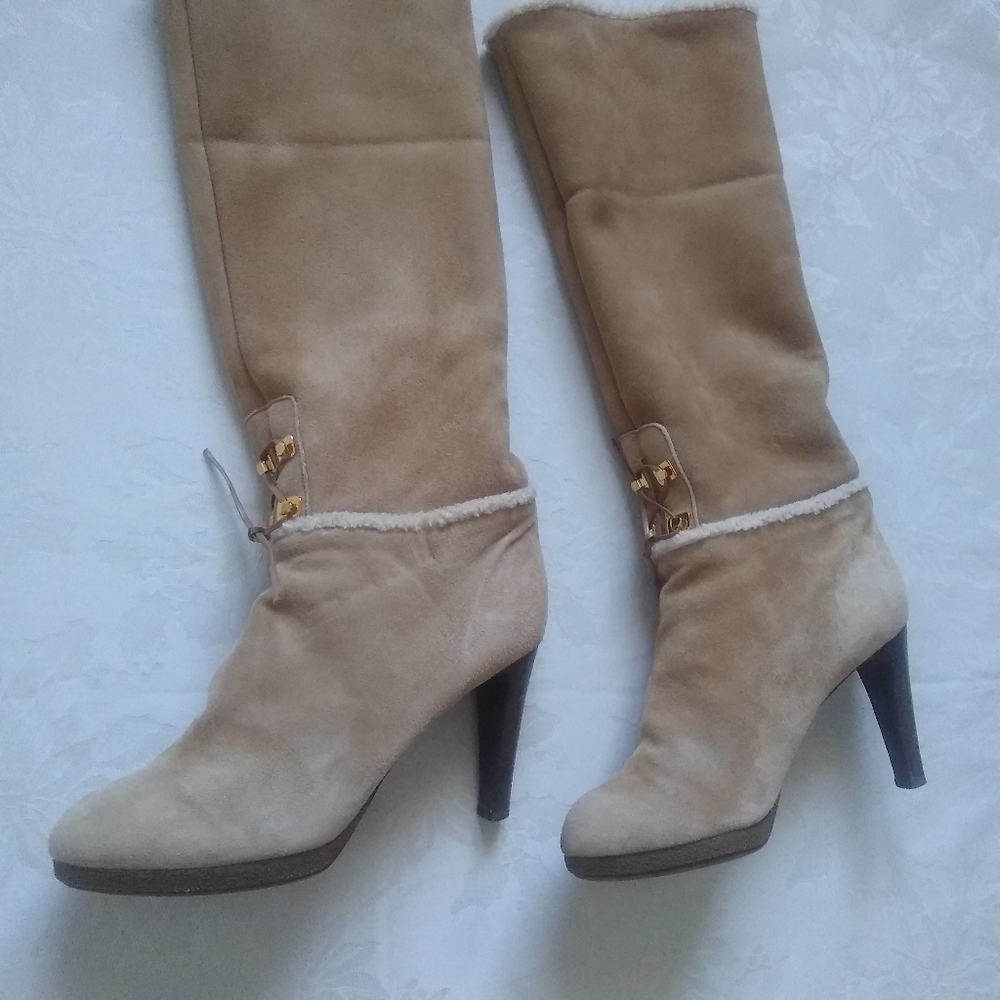 Sergio Rossi suede leather lace up shearling boots